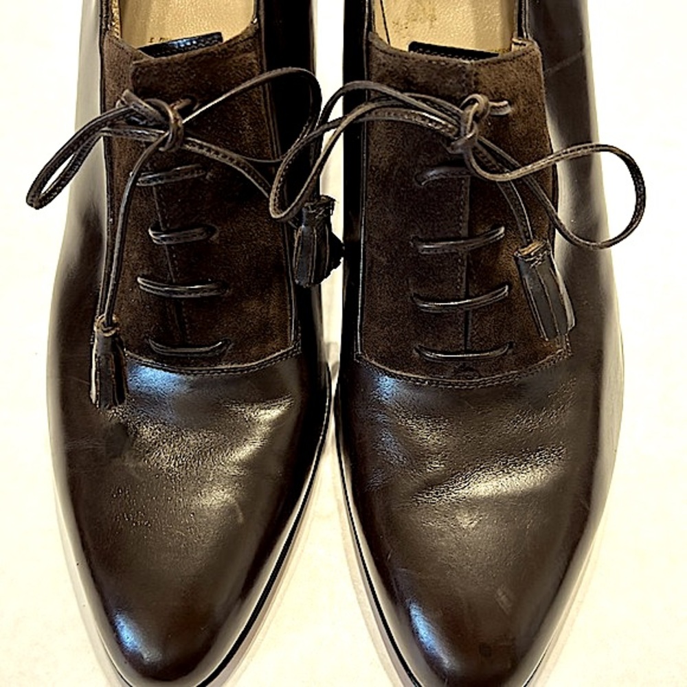 🔥NOT FOR SALE🔥Salvatore Ferragamo Brown Leather Heeled Oxford Style Lace Up Pump - Picture 7 of 16